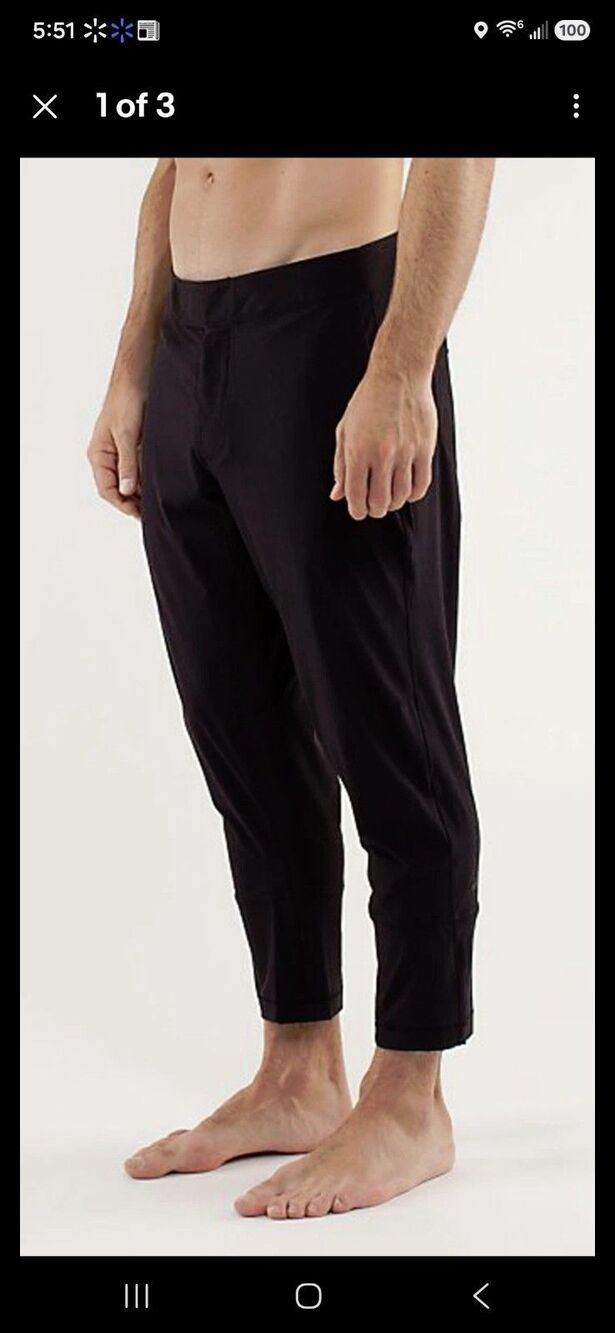 Men's LULULEMON Black Cropped Yoga Inversion Gaiter Pants Size 38 M5088S $98